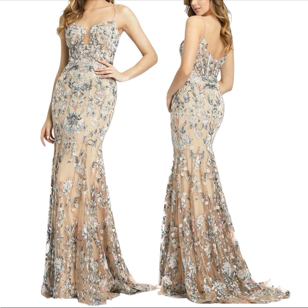 Mac Duggal Embroidered Floral Trumpet Gown A79313 Women's Size 12